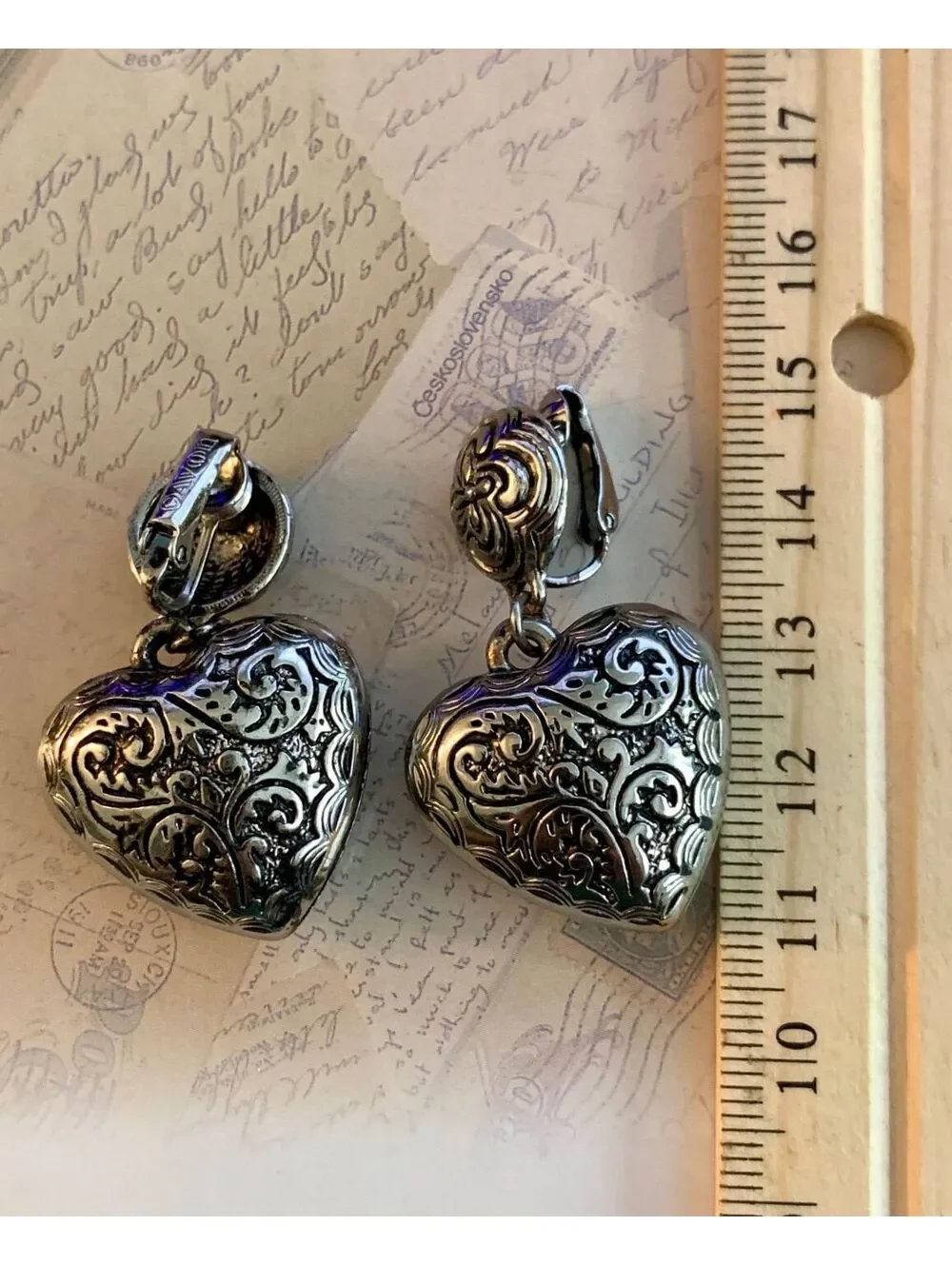 Vintage Signed Avon Puffy Heart Elegant Clip-On Earrings with Intricate Filigree